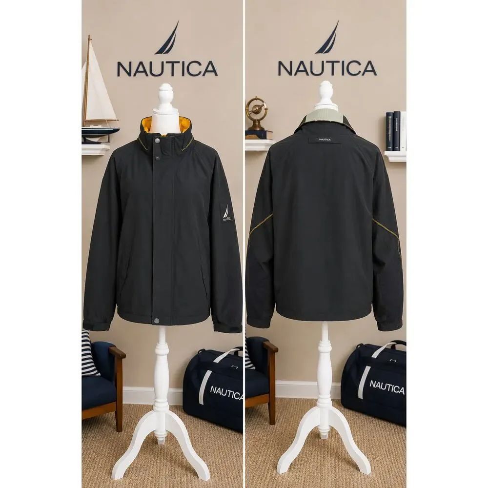 Vintage Nautica NS-83 Sailing Jacket XL Black Yellow Lined Windbreaker